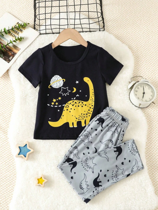 Toddler Boys Dinosaur Print Tee & Pants PJ Set