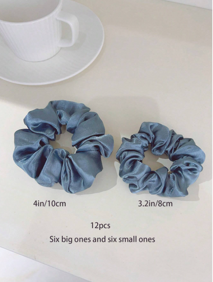12pcs Women's Colored Cloth Elastic Hair Ties