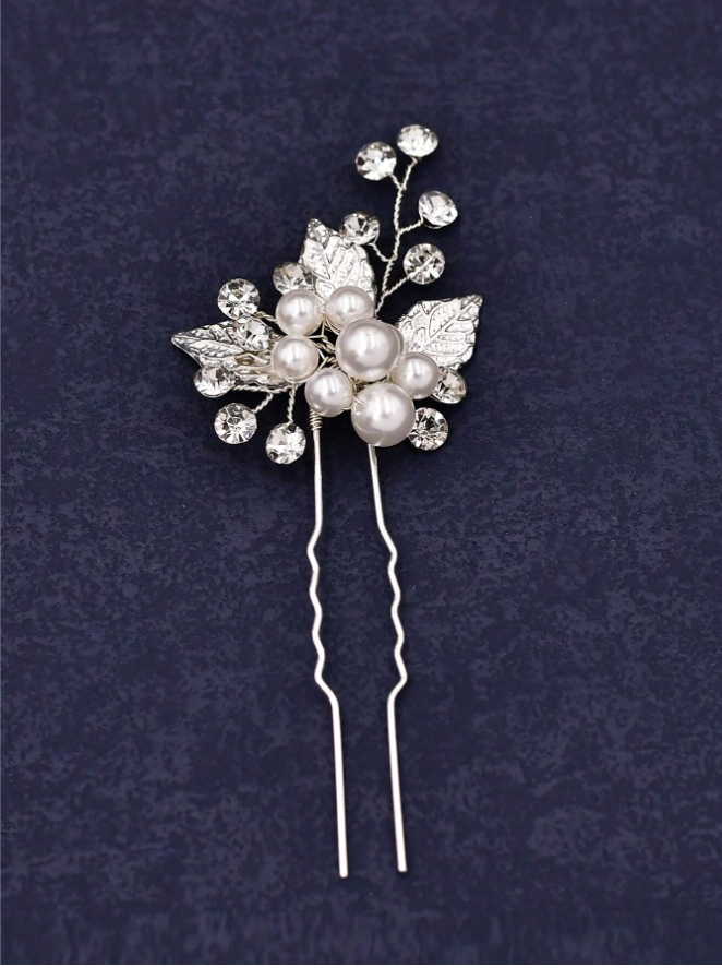 1set Handmade U-Shaped Hairpin For Brides With Leaf Design