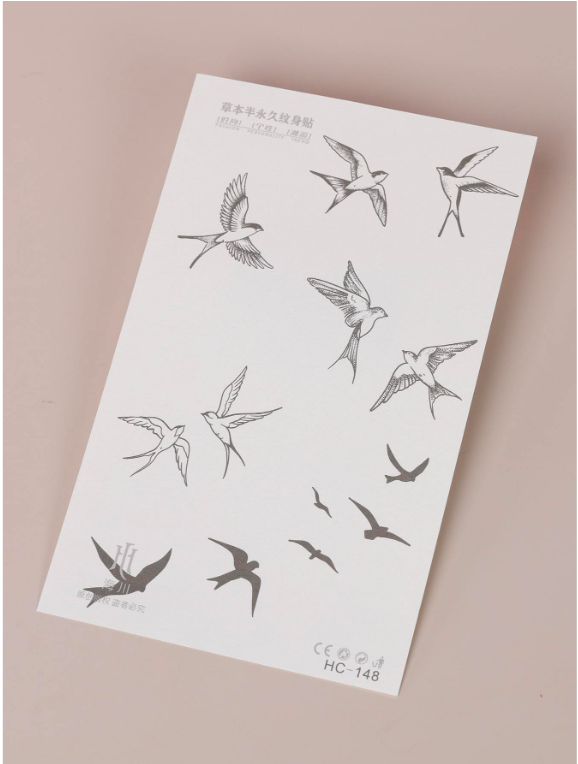 1sheet Bird Pattern Tattoo Sticker