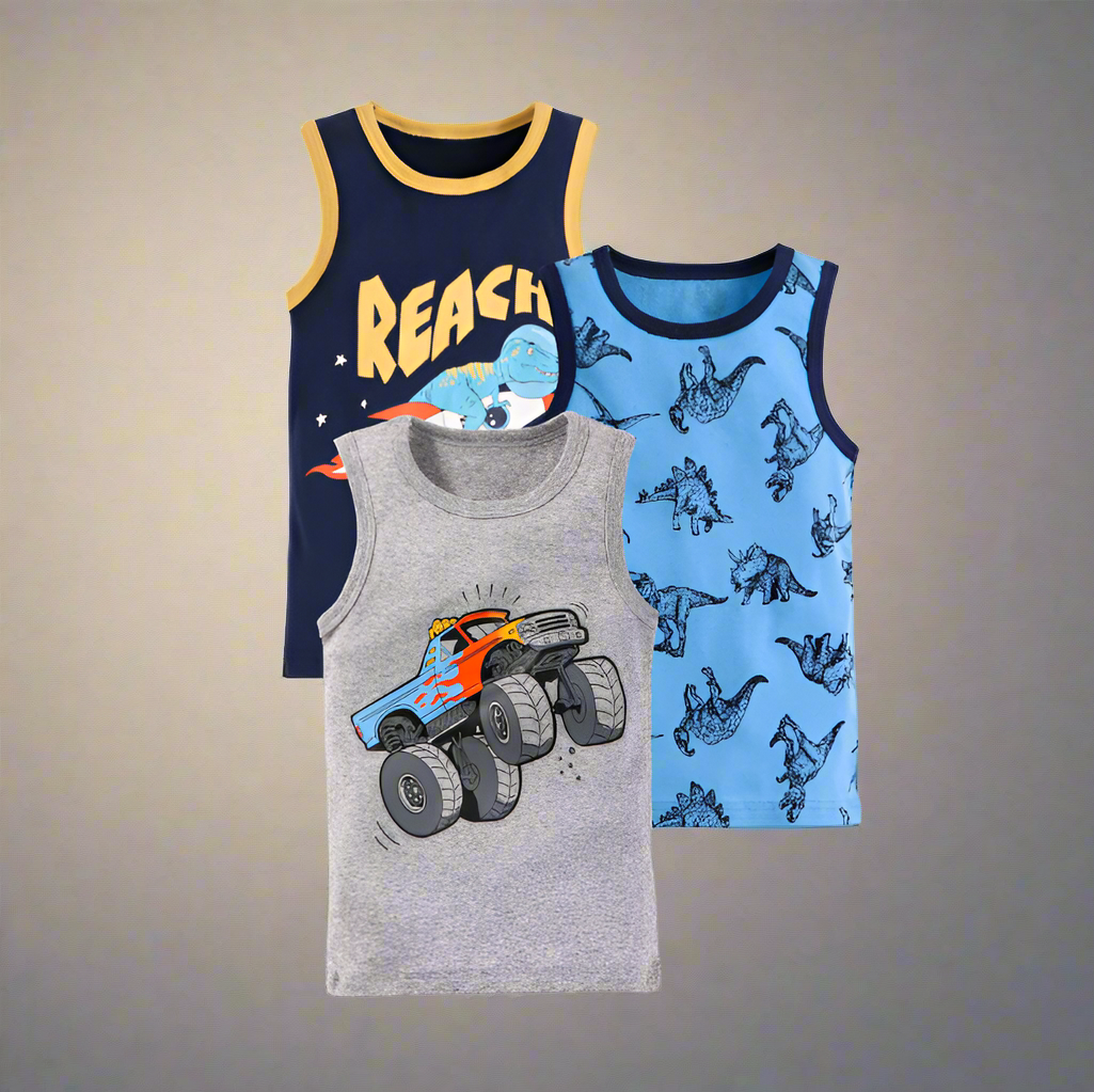 3-Pieces Rocket Dinosaur Vest Set for Summer