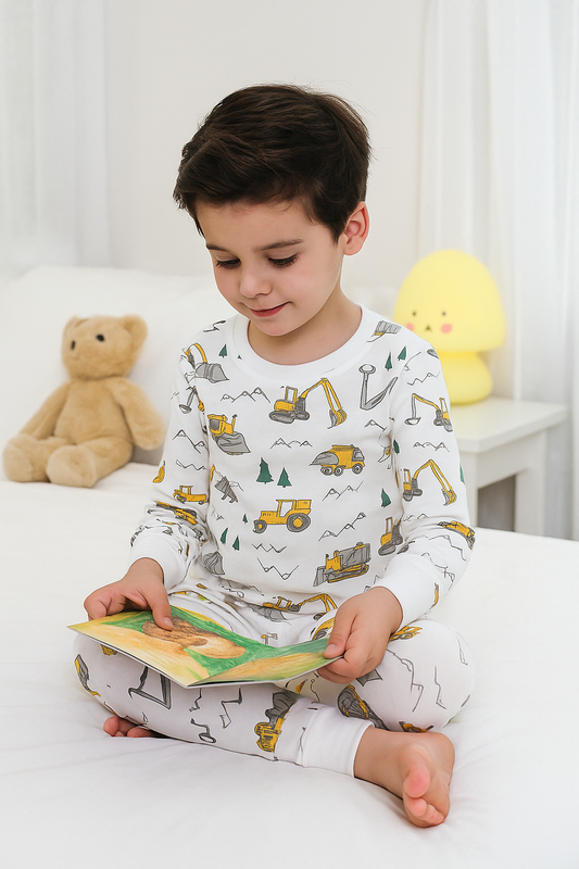 Pajama Yellow Excavator Print Set