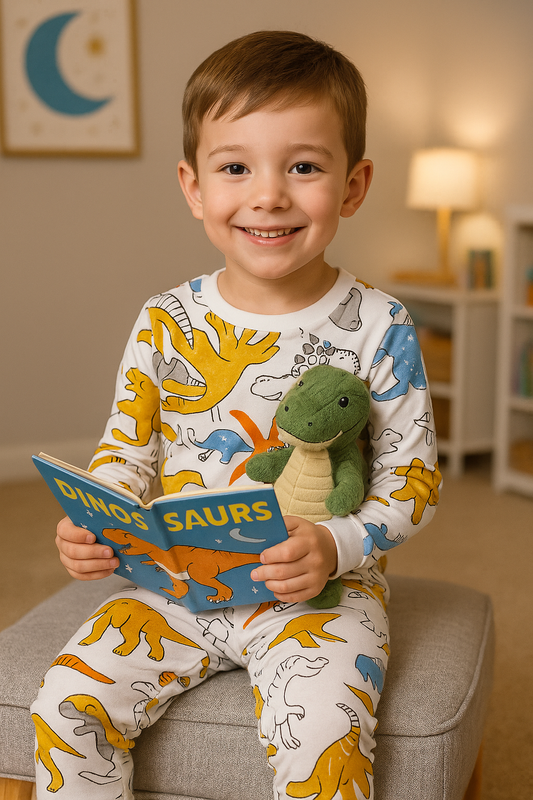 Pajama White Dinosaur Print Set