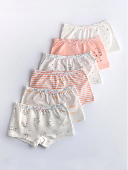 Young Girl 6pcs Cartoon Graphic Brief