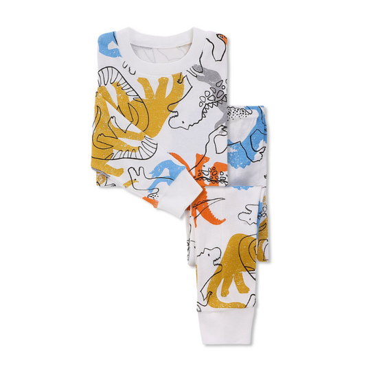 Pajama White Dinosaur Print Set
