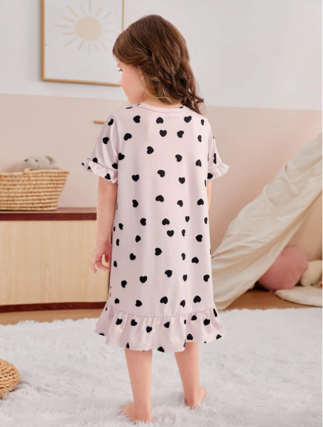 Toddler Girls Heart & Cartoon Graphic Ruffle Hem Nightdress