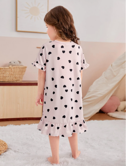 Toddler Girls Heart & Cartoon Graphic Ruffle Hem Nightdress