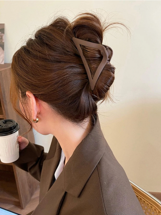 3pcs Women Black Khaki Triangle Design Hair Claw Casual