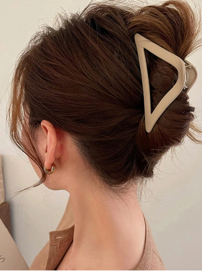 3pcs Women Black Khaki Triangle Design Hair Claw Casual