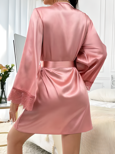 Women's Lace Trimmed Belted Robe