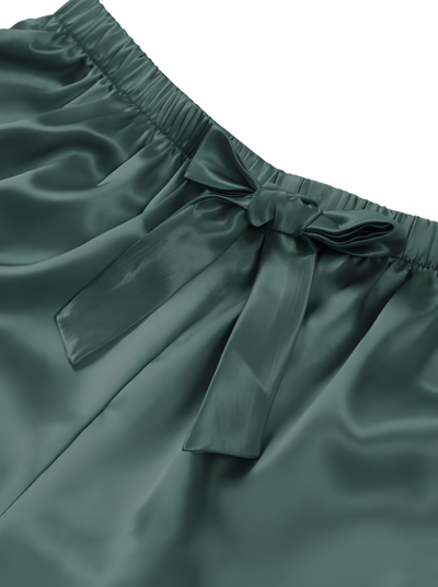 Lace Trim Satin Cami Top & Shorts PJ Set (Green)
