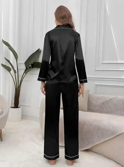 Contrast Piping Satin PJ Set