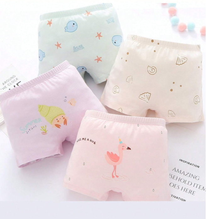 4pcs/set Girls' Cartoon Printed Boxer Shorts
