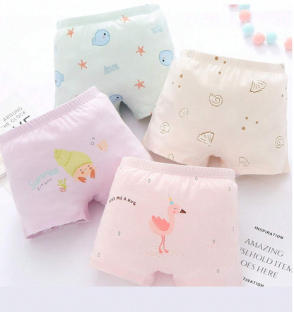 4pcs/set Girls' Cartoon Printed Boxer Shorts