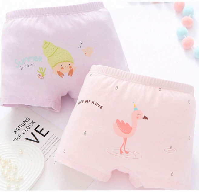 4pcs/set Girls' Cartoon Printed Boxer Shorts
